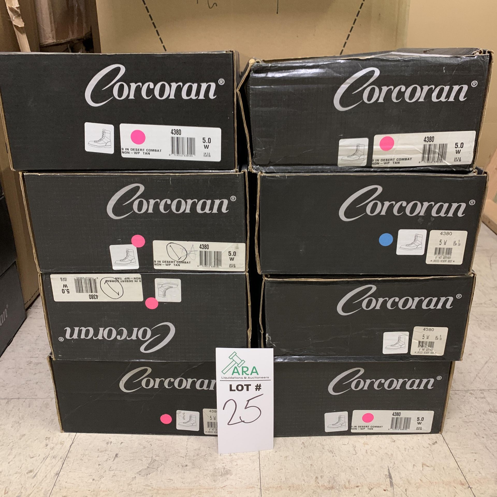 8 Pairs of Corcoran Desert Combat Boots, Tan 4380, Various Sizes, Retail Value $400++