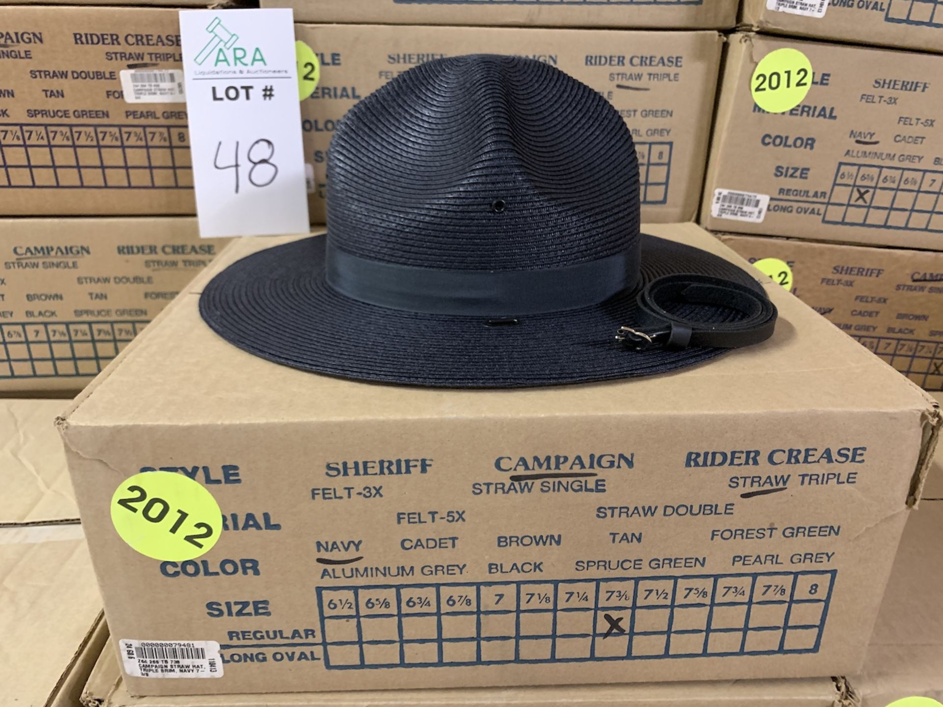 53 Campaign Uniform Hats, Navy Straw Triple, The Lawman Genuine Milan, Various Sizes - Image 2 of 4