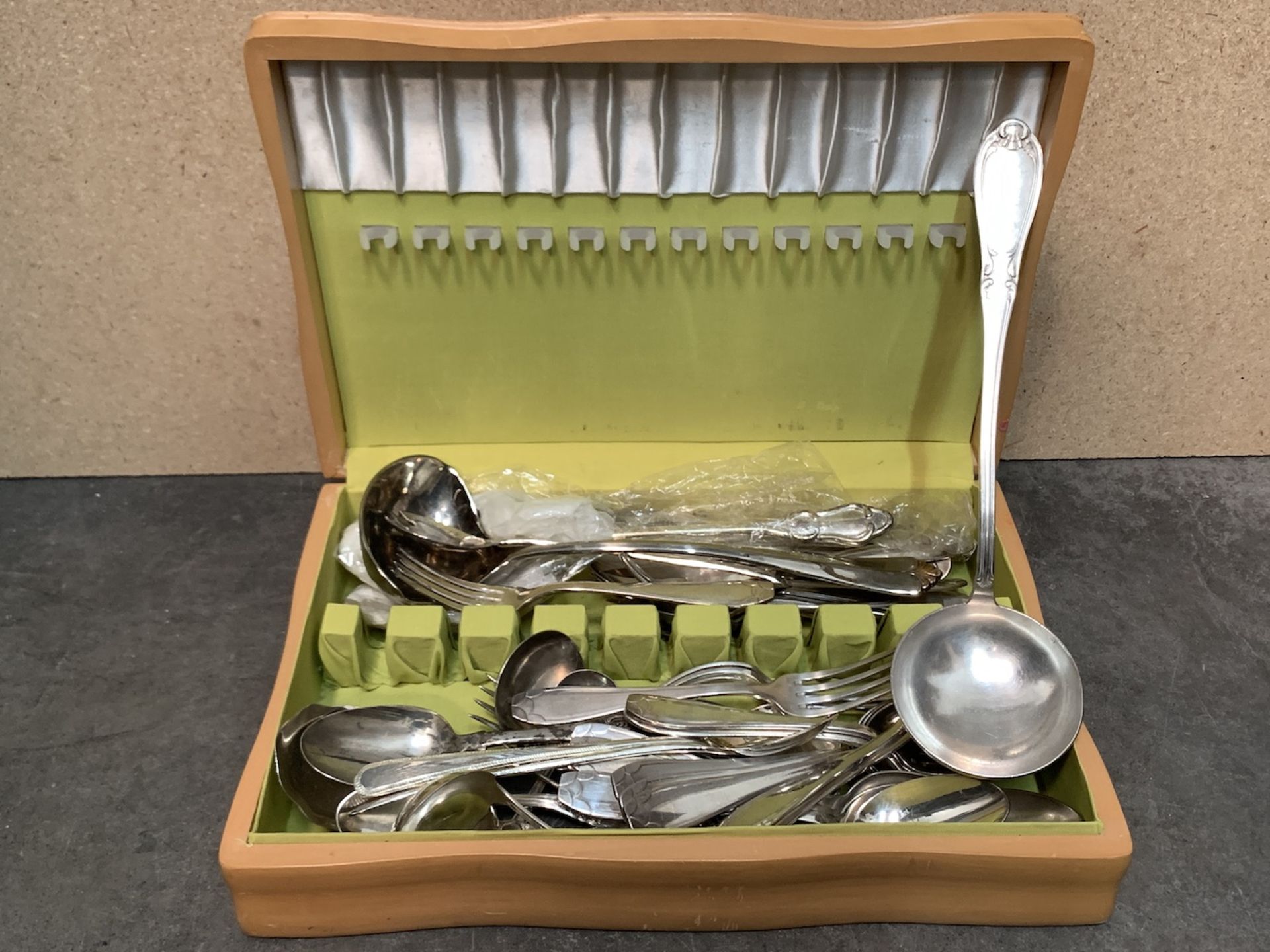 Antique Silverware Set in Light Brown Silverware Chest, Silver-Plated