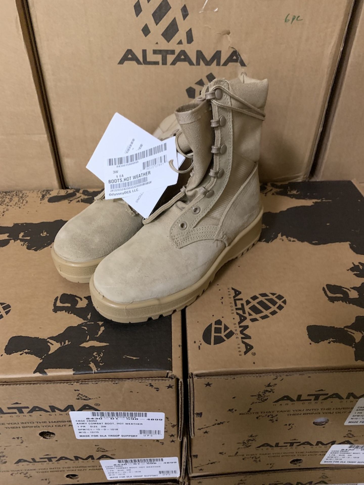 1 Pallet of Altama Army Combat Tan Boots 2B052, 63 Pairs, New in Box, $6,300 Retail. Various Sizes - Image 4 of 4