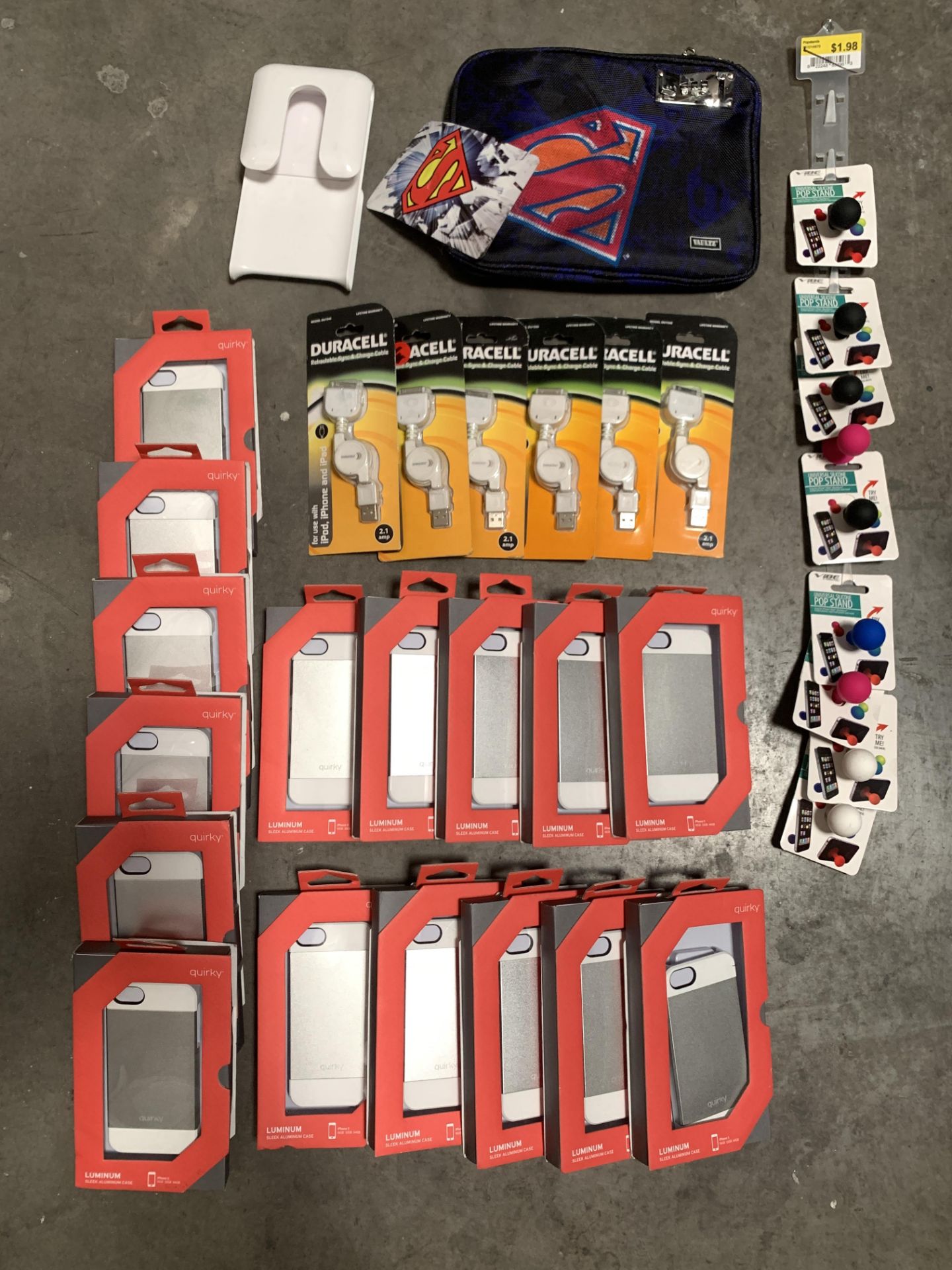 Lot of 34 Phone Cases and Accessories, Including iPhone cases, iPhone stands, and Chargers