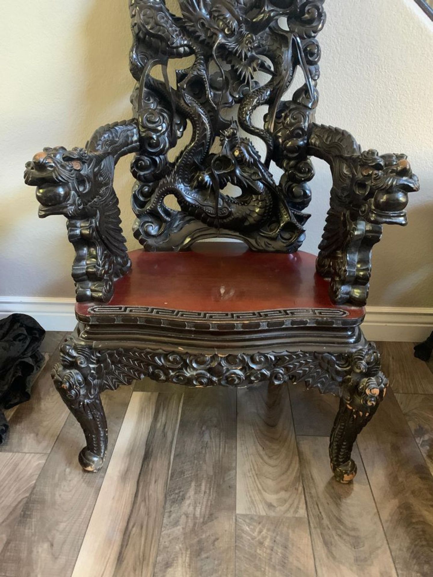 Antique King's Throne Chair, Hand Carved Wood, believed to be 150+ years old - Image 2 of 8