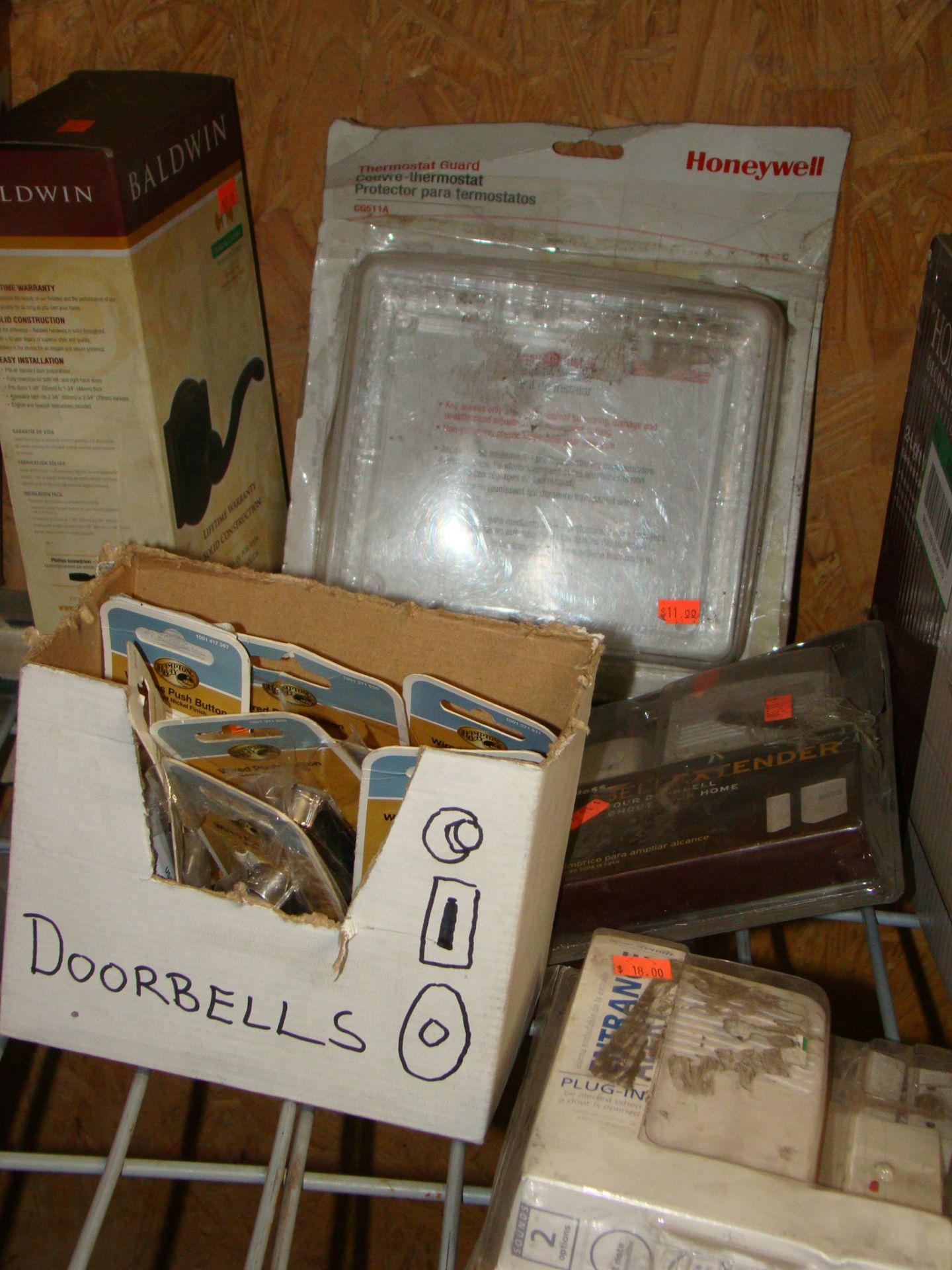 Lot of Doorbells, locking thermostat cover, door handle; doorbell extenders; door alert