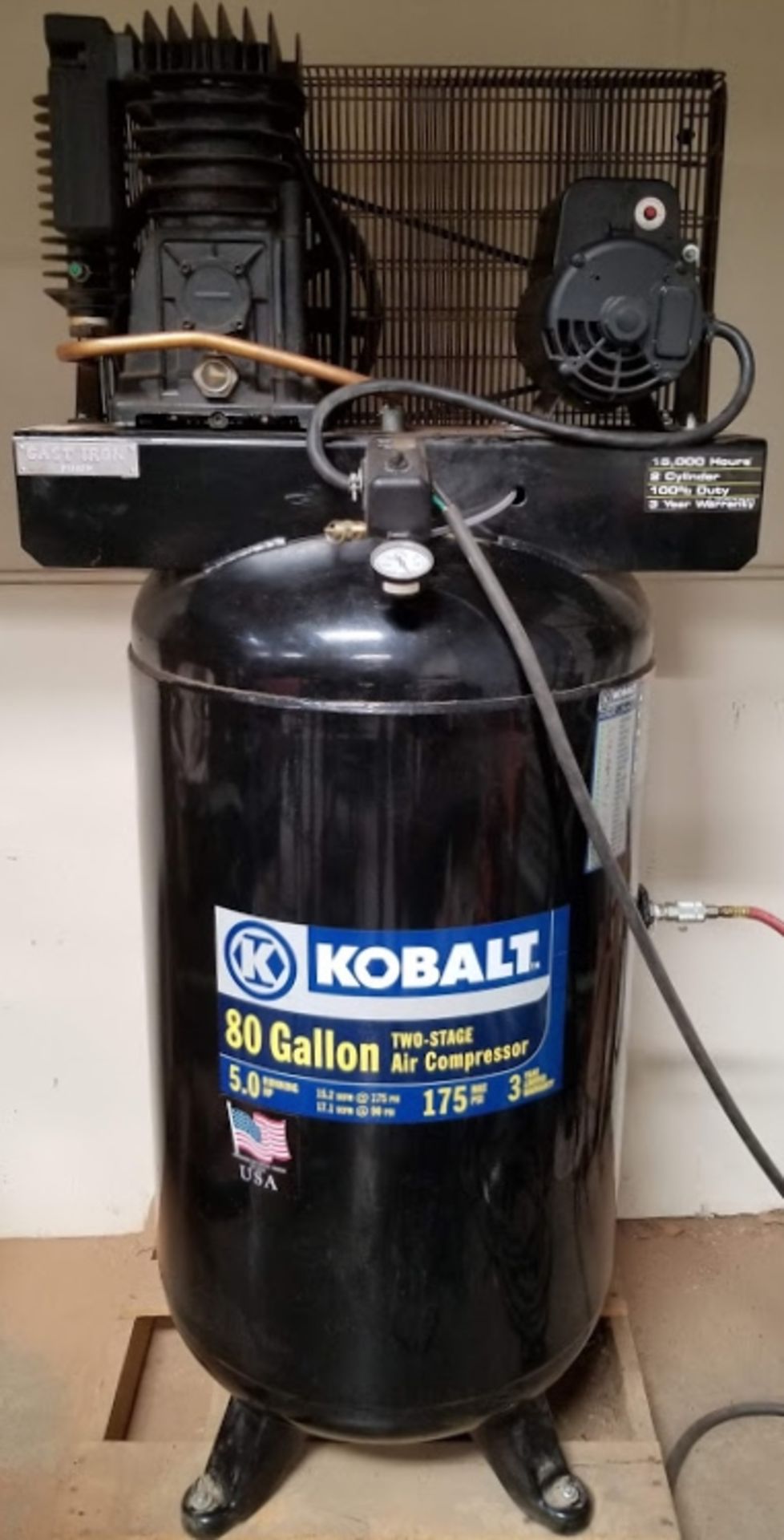 Kobalt 80 gallon Upright Air Compressor, Model #K7580V2, 5HP 208/230 Volt 1PH