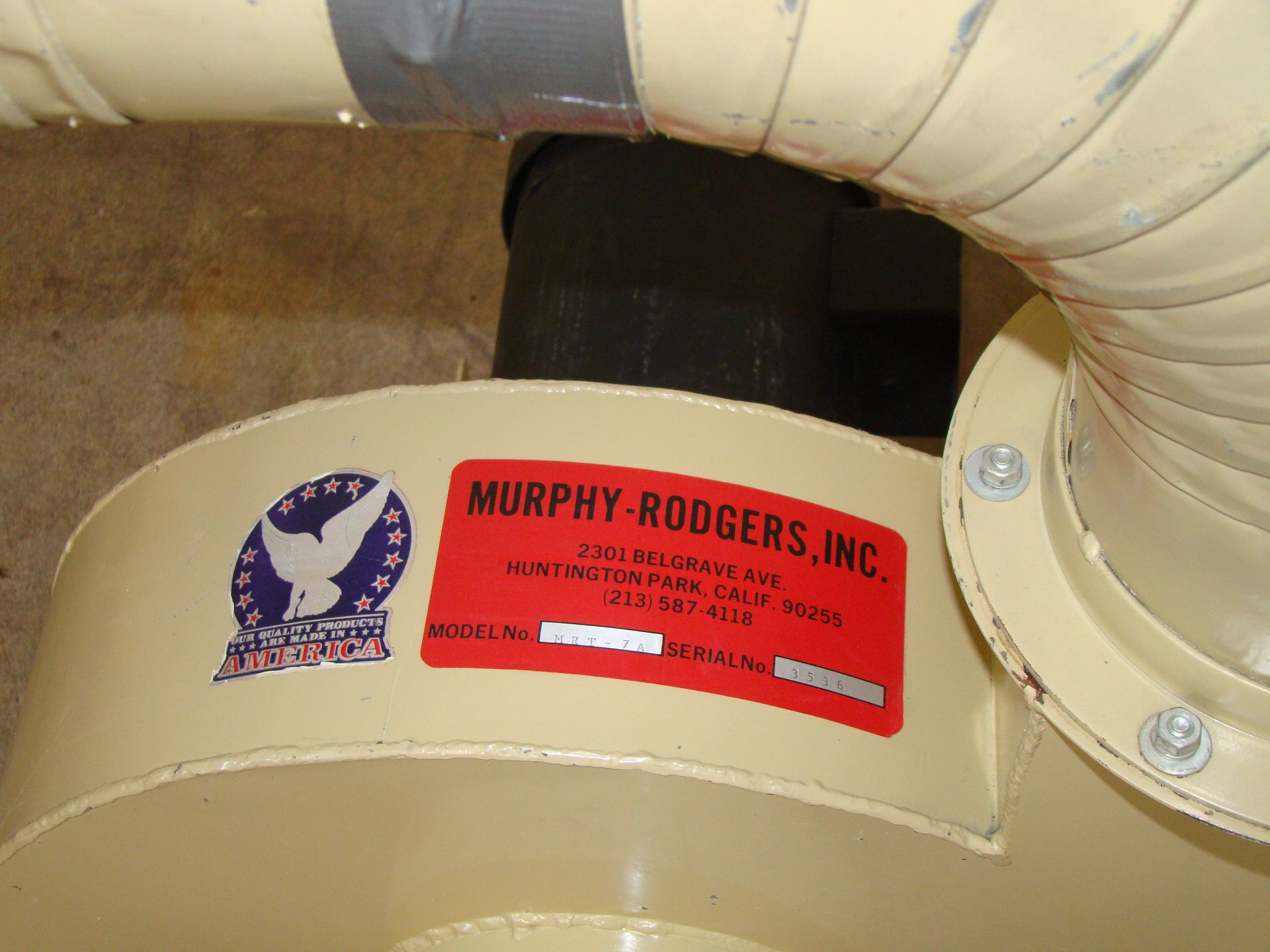 Murphy-Rodgers Inc Single Dust Collector Model#MRT/7A 3 HP 208-230/460 Volt 3PH - Image 4 of 5