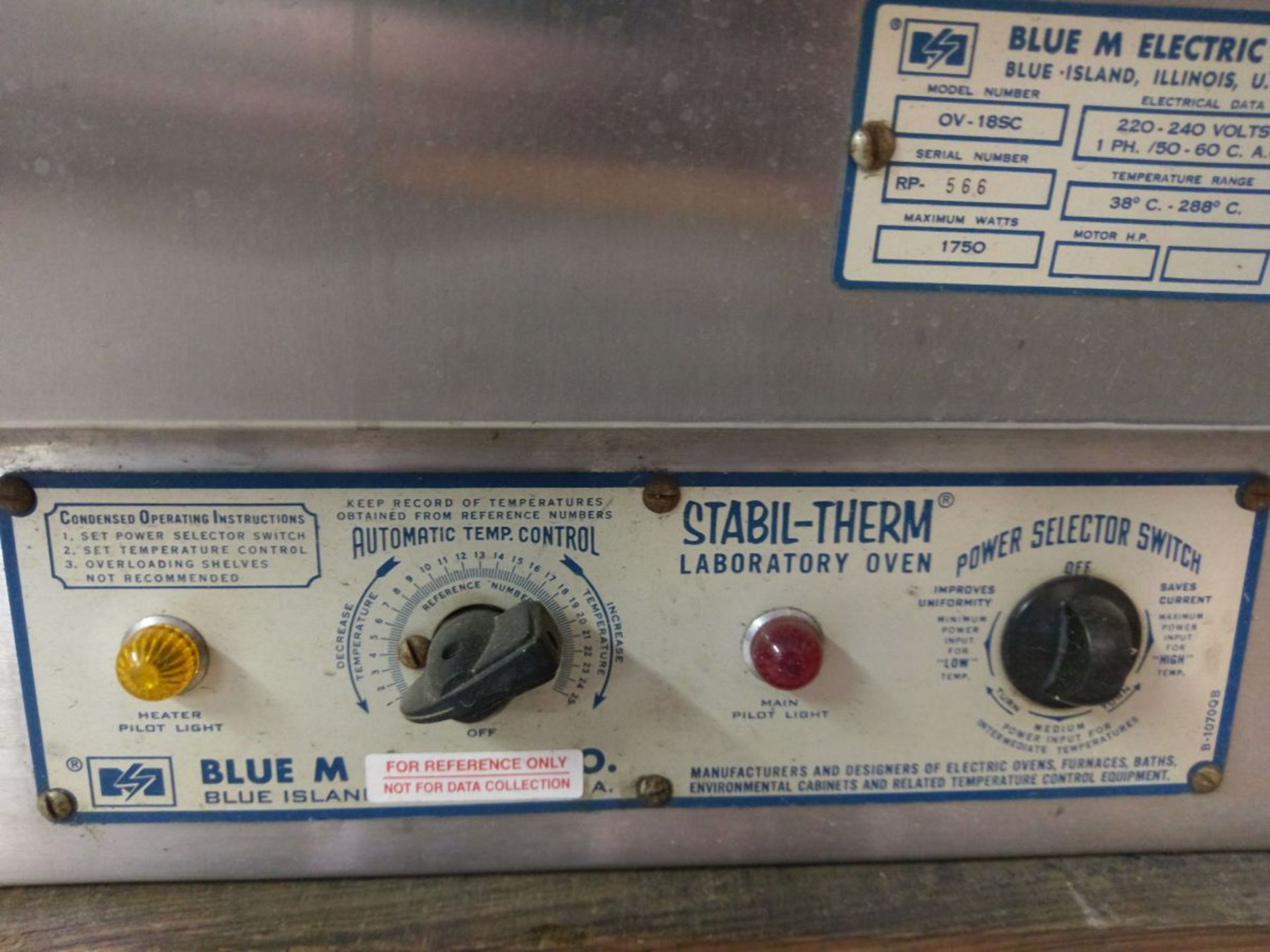 Blue M Electric STABIL-THERM Laboratory Oven Model # OV-18SC 220V - Bild 3 aus 3