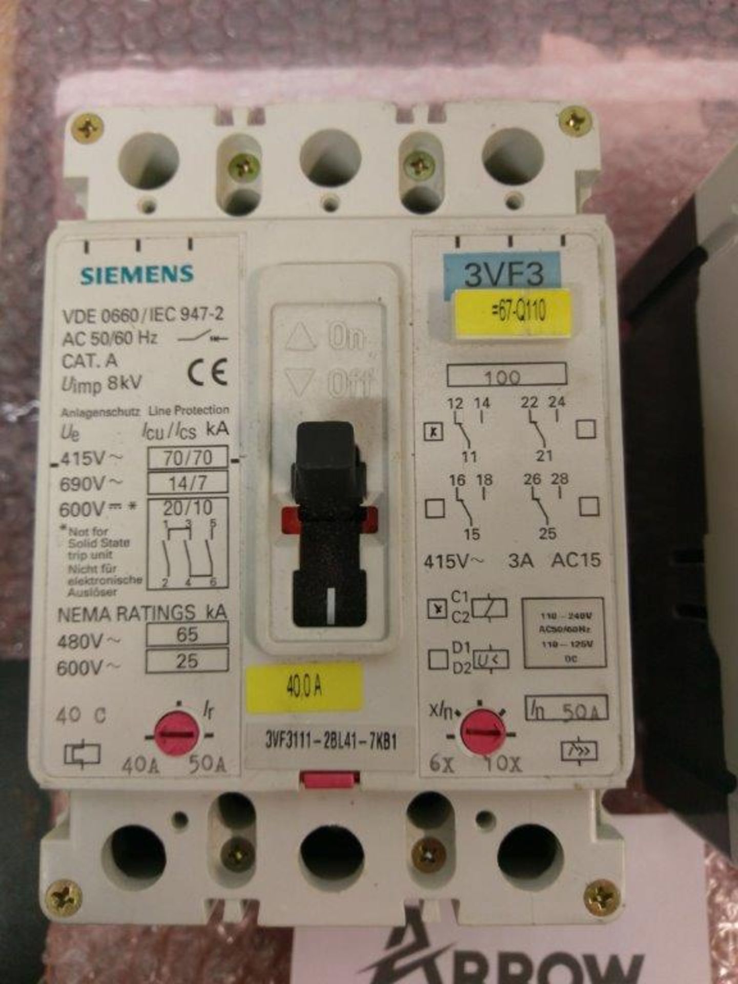 Lot of 3 Siemens Circuit Breaker Model 3VF3111-2BL41-7KB1 40.0 A - Image 2 of 3