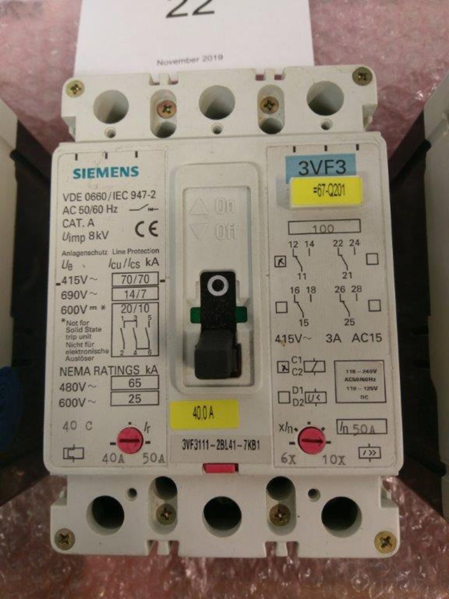 Lot of 3 Siemens Circuit Breaker Model 3VF3211-2BU41-7KB1 (2) 40.0 A & (1) 120.0 A - Image 3 of 4