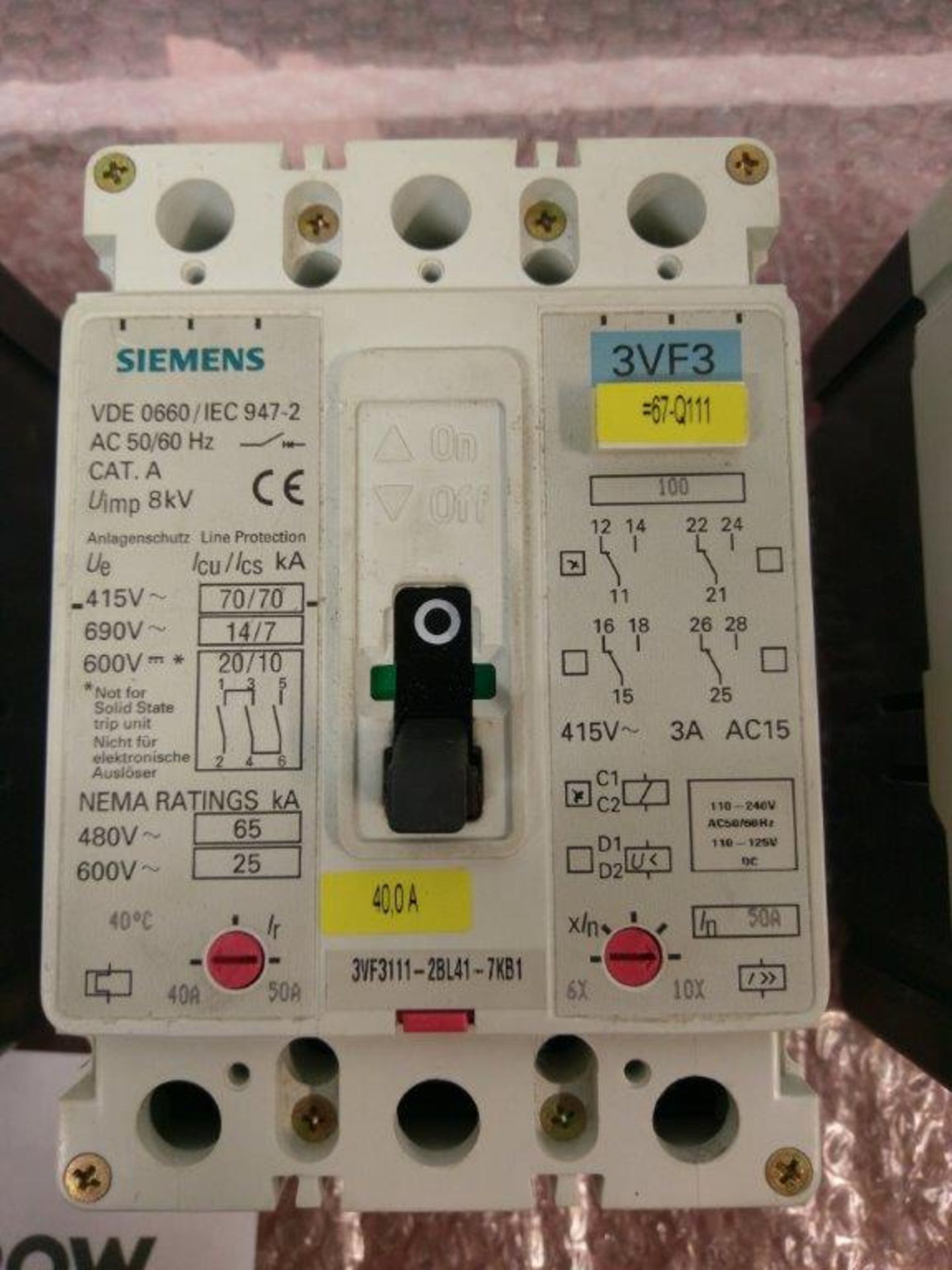 Lot of 3 Siemens Circuit Breaker Model 3VF3111-2BL41-7KB1 40.0 A - Image 3 of 3