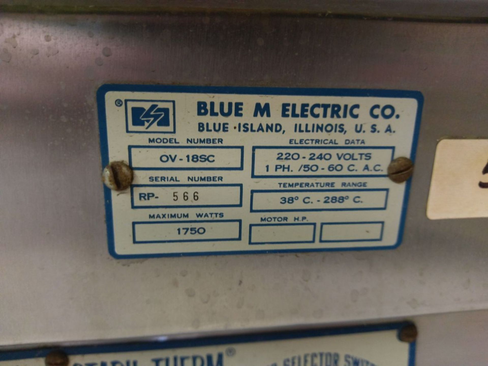 Blue M Electric STABIL-THERM Laboratory Oven Model # OV-18SC 220V - Bild 2 aus 3