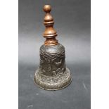 Padovan table bell with rich ornamental and figural decorations, old restored crack, original iron