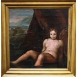 Artist 18th century, Nude girl in Landscape oil or canvas, framed. 45x45 cm