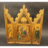 The Master of Panzano ( active 1380-1400 )-manner, gold-ground triptych with two side doors and