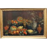 Italian or French artist 17th century, Large food-still- life with melons citrons and others on a