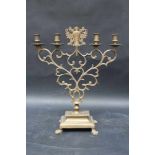 Polish Brass Lamp, With four spouts on open worked central brunch in the middle double headed