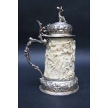 Mannerist tankard, with one silver lid to be opened, finger rest, handgrip and base richly decorated