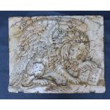 Venice stone relief, in Gallo Siena stone, with the lion and book in the centre, rectangular form.
