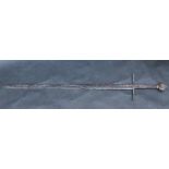 Medieval Iron Sword with blade, hand protection and grip finial knob rusty, coronation, earth