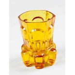 Bohemian glass BeakerBohemian glass beaker, cutted yellow transparent glass with medaillons around