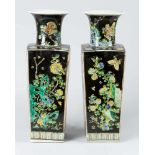 Pair of Familie Noir vasesPair of Family Noir vases ,Chinese porcelain canted shape with long neck