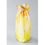 Murano around 1960Murano around 1960, canted glass vase with curved border milk glass with yellow