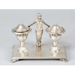 Silver InkwellSilver inkwell,in classic shape rectangular plate with four lion feets and two