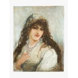 Orientalist 19.th centuryOrientalist 19.th century, portrait of a girl oil on panel signed bottom