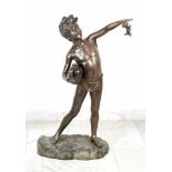 Large Bronze StatueLarge bronze statue, of a boy standing with jug and crab in his hands on