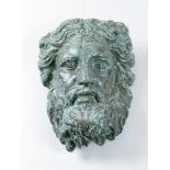 Bronze MaskBronze mask, male head with waved hairs and beard, bronze cast with original patina in