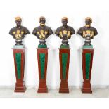 Four Roman Emperors,Bronze, 19.th CenturyGroup of four Roman Emperors, on four conic wooden canted