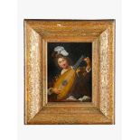 Unknown artist Unknown artist 19.th century, lute player oil on canvas framed painting 22x16 cm