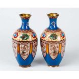 Pair of Asian Cloisone VasesPair of Asian Cloisone Vases, round canted shape with thin neck multi