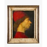 Piero della Francesca (1416-1492)-manner,Portrait of a man looking to the right with red cap and red