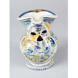 Italian majolica jugItalian majolica jug, wit handgrip and spout original light hols painted with