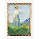 Heinrich Heidner (1876-1974) Heinrich Heidner (1876-1974), lady with hat in mountain landscape oil