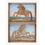 Two snail PaintingsTwo snail paintings, with two horses in Italian landscape manufactured from sea