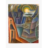 Czech artist 20.th century Czech artist 20.th century, cubistic landscape oil on paper laid down