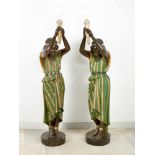 Life size TorcheresLife size Torcheres, two female Egyptian or Nubian standing figures , each