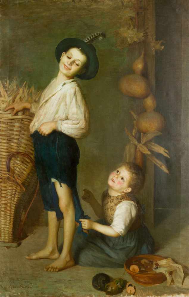 Carl Ernst von Stetten (1857-1942)Carl Ernst von Stetten (1857-1942), two country Children with corn - Image 2 of 3