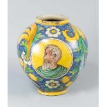 Venetian Majolica VaseVenetian majolica vase, round ball shape with thin neck painted with male