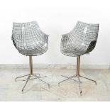 Design Chairs 1970Design Chairs 1970, pair of bar chairs plexy glass with geometrical decoration