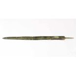 Ancient Bronze SwordAncient bronze sword, canted blade with central flute handgrip missing bronze
