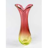 Murano around 1960Murano around 1960, transparent glass vase in yellow and red colours round long