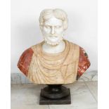Emperors bustEmperors bust, sculpted white marble head with red marble and onyx folded toga,in