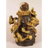 Asian Bronze sculpture with dragons windings around a glass ball, Qing Dynasty26cmThis is a timed