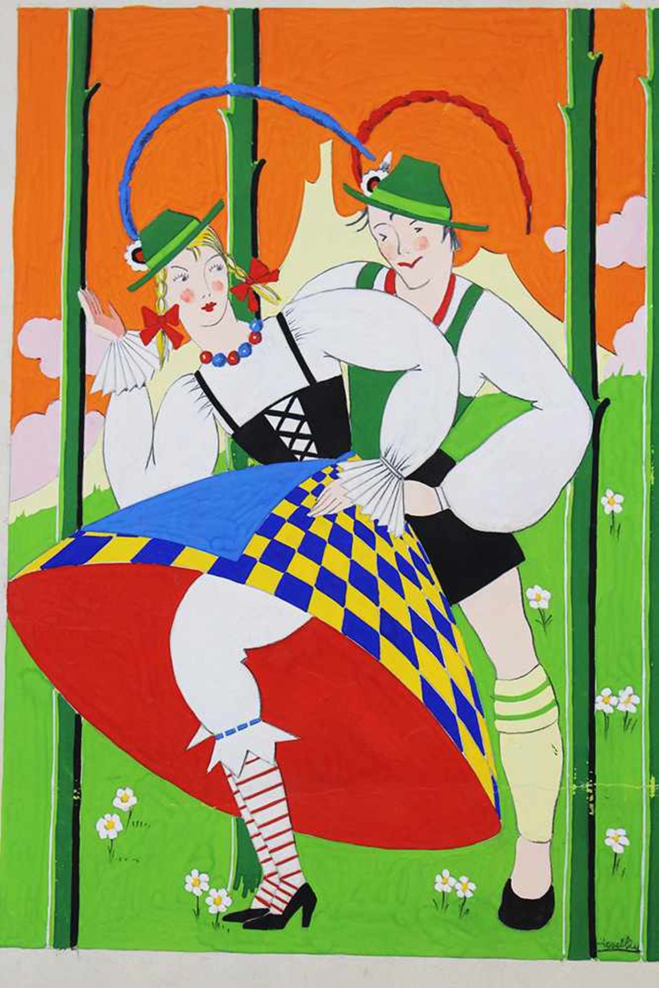 Austrian school first half 20.century, alpine couple,mixed techniques on paper signed24x17cmThis - Bild 2 aus 3