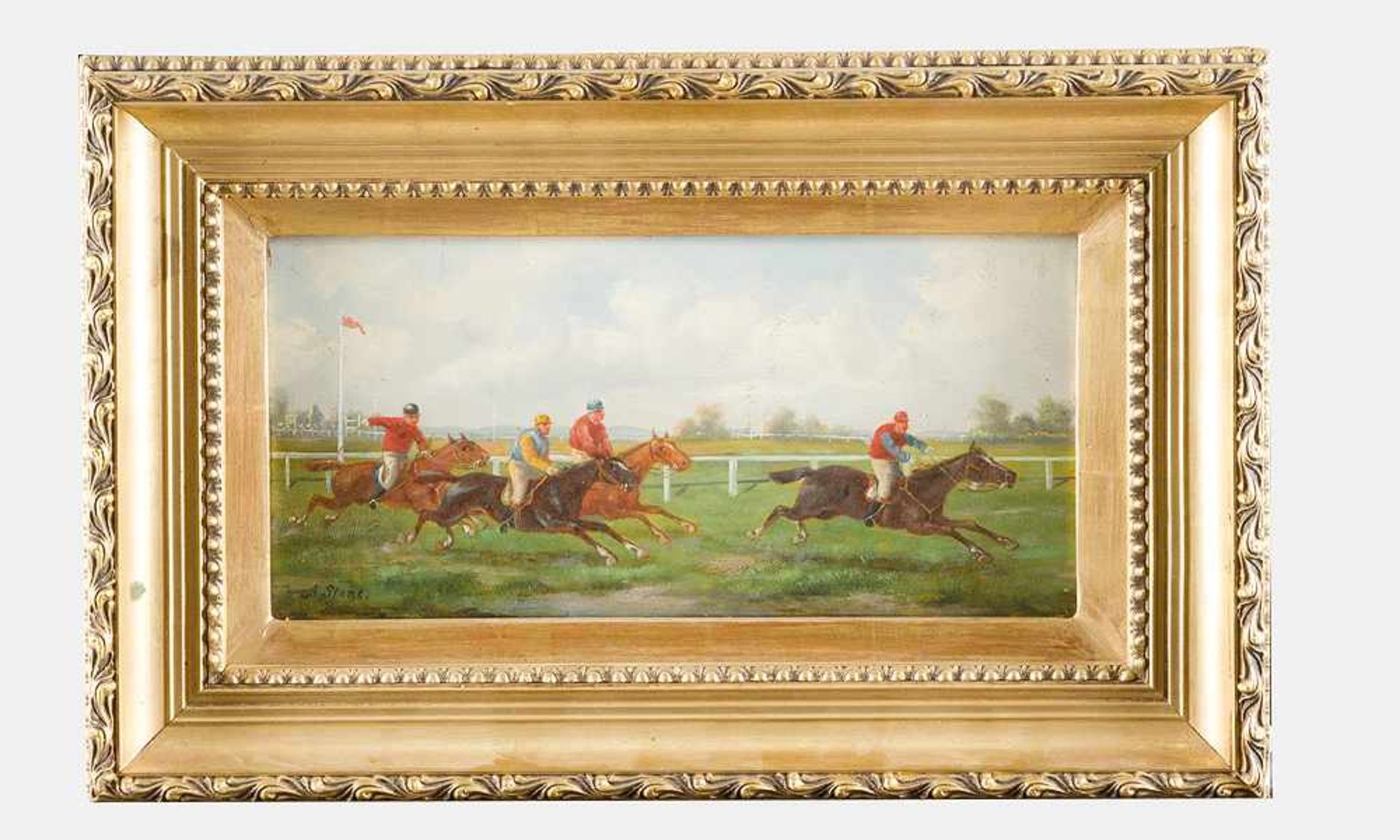 A.Stone.Horse Race, oil on wood, framed25x17cmThis is a timed auction on our German portal lot-