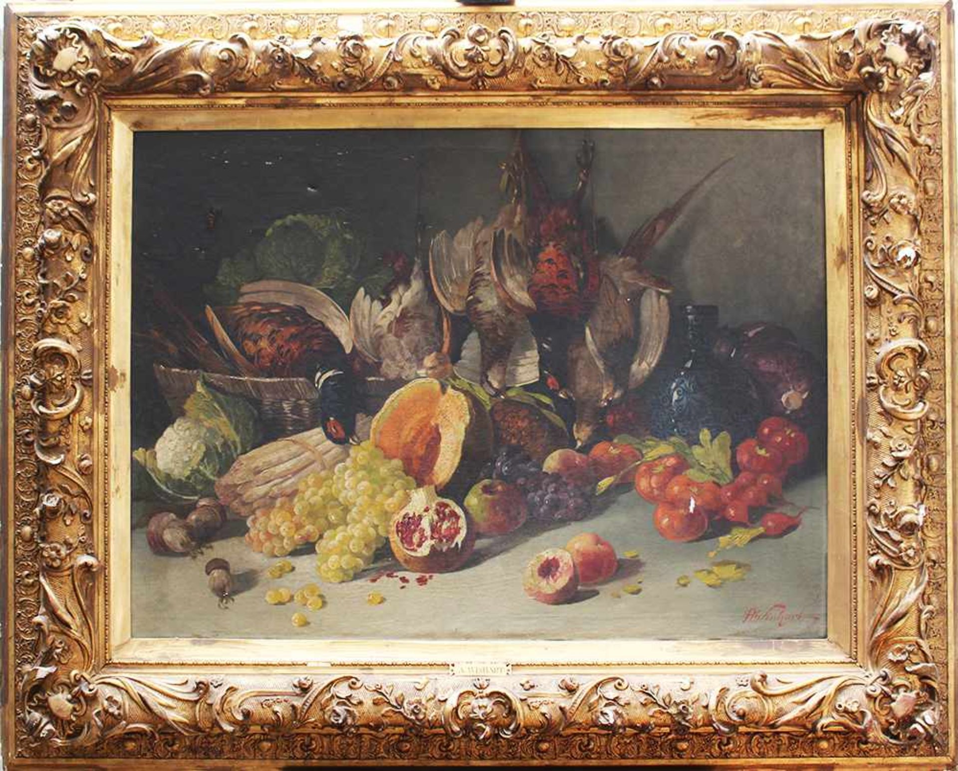 Artist 19. century Winhardt, Still Life, framed oil Canvas70x90cmThis is a timed auction on our - Bild 2 aus 3