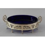 Silver Centrepiece with blue glass bowl, Austrian around 191040cmThis is a timed auction on our