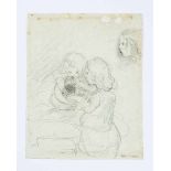 Josef Dannhauser /1805-1845) drawing black chalk on paper,children, estate stamp24x16cmThis is a